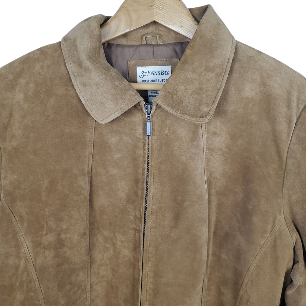St. John's Bay Tan Suede Leather Jacket. Machine Washable. XL - Picture 2 of 11